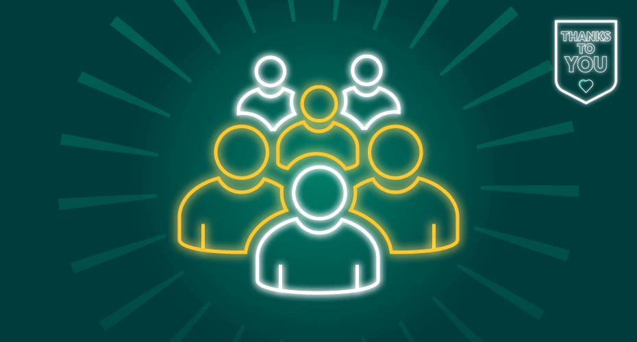 graphic of a group of people, on a green background
