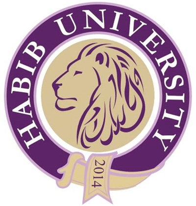 Habib University logo: a lion's head in a purple circle reading 'Habib University, 2014'