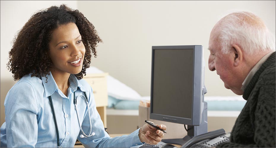 Doctor and elderly patient - diabetes research