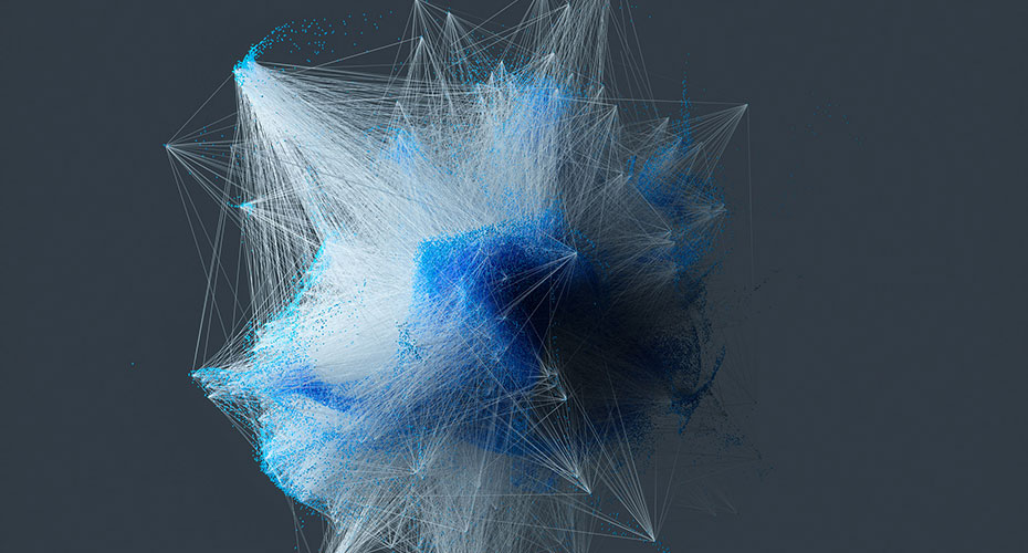 Abstract blue and white structure on grey background