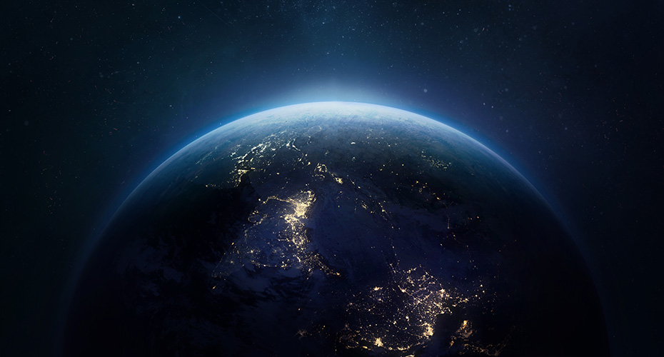 Sunrise over the world from space