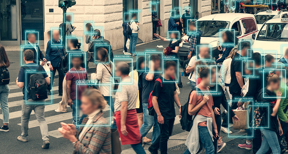 People in street on digital equipment
