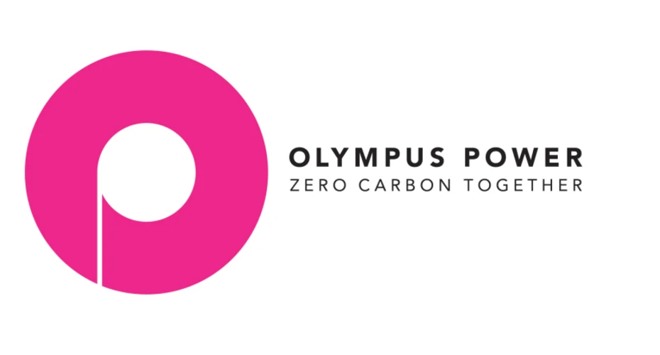 Olympus Power logo. A pink donut like shape with the text 