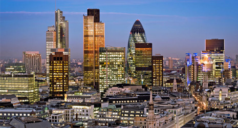 The City of London at dusk.