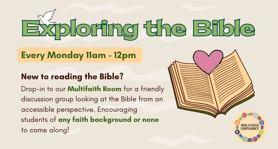 Exploring the Bible Graphic providing the details of the weekly event (as below)